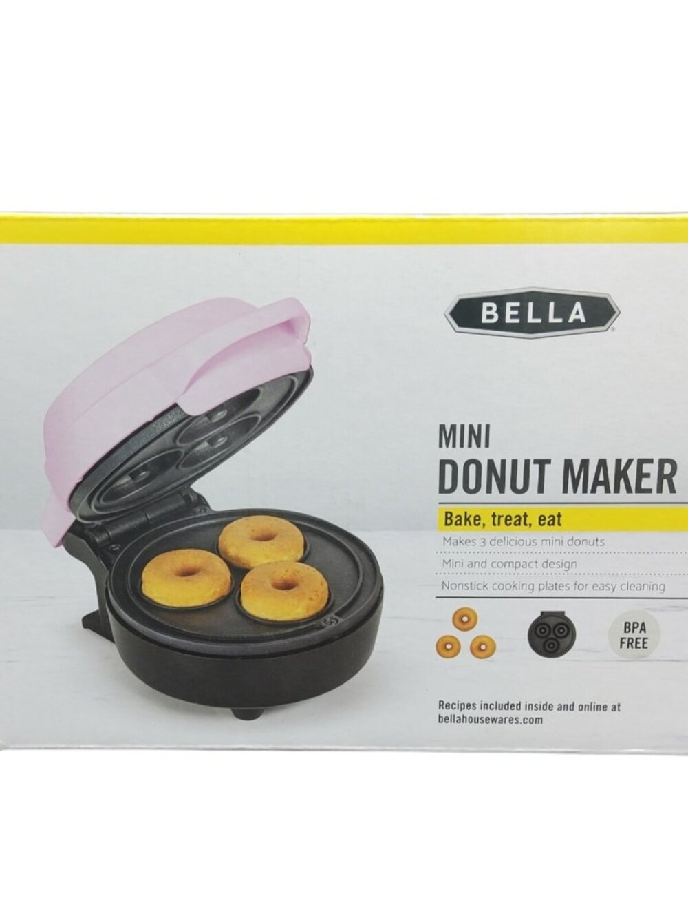 Bella Mini Donut Maker Baker Pink Nonstick Model GH-6201D Compact 350W New